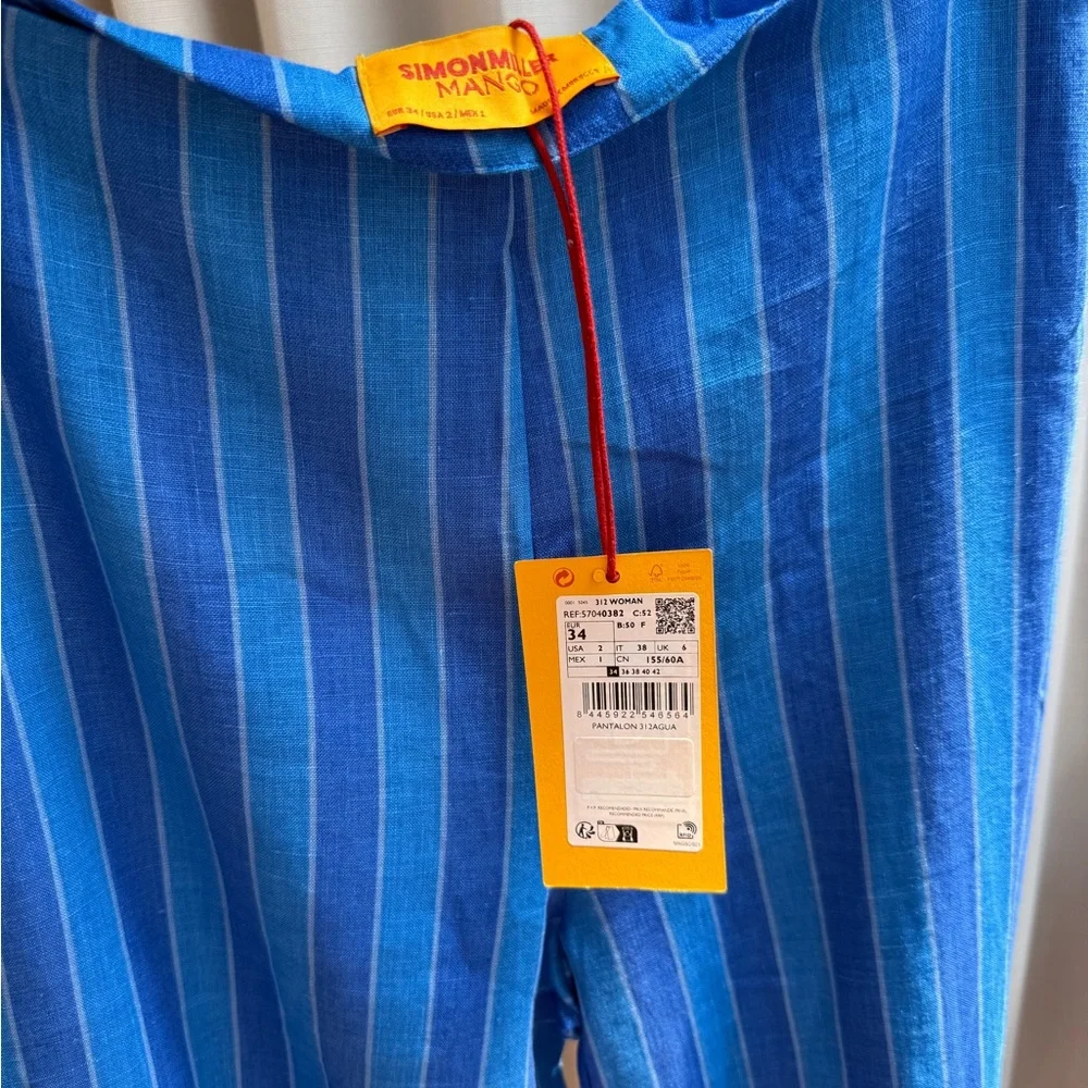 MANGO x Simon Miller Limited Edition | Blue Striped 100% Linen Pants | NWT, Sz 2